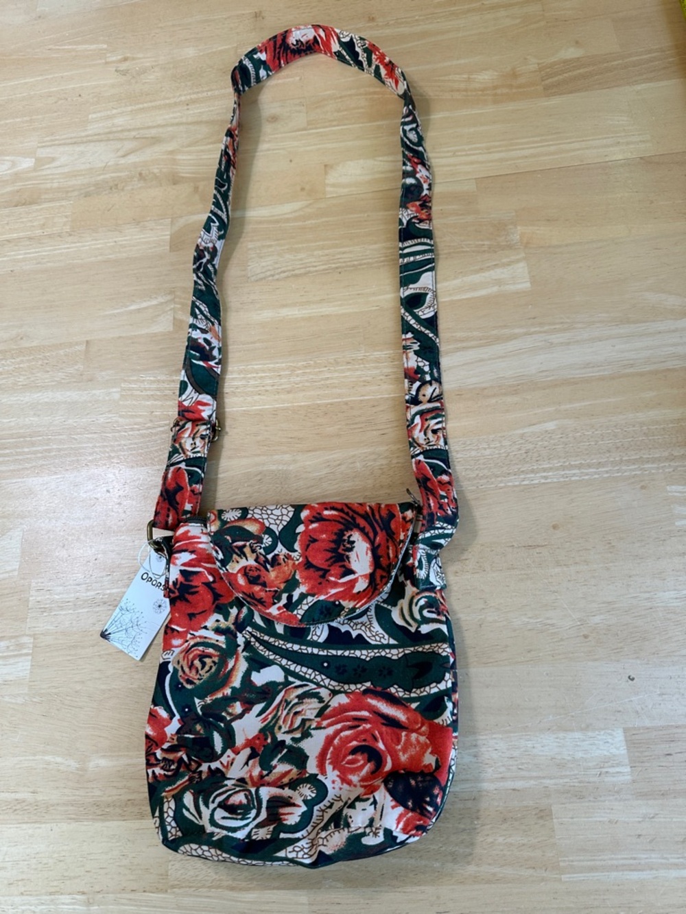 Floral Crossbody Bag in Red & Green - OPQRSTU